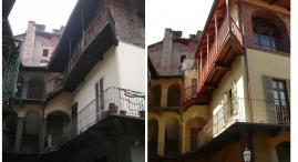 Il balcone dell'ultimo piano ormai pericolante e' stato completamente ristrutturato nell'immagine della casa